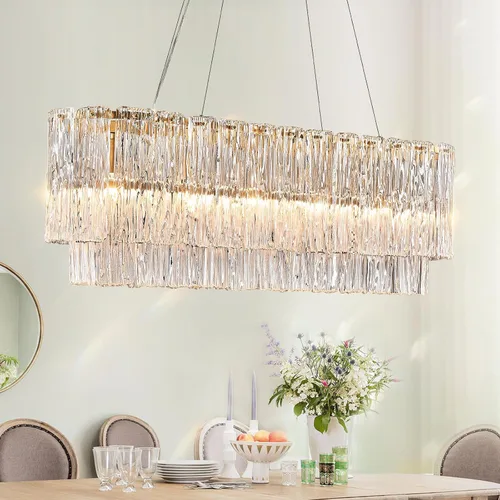 Miniatura 13 de CATINER Candelabro de cristal de 20 pulgadas, moderno, 6 luces, lámparas de tambor dorado, iluminación colgante de techo de lujo para entrada