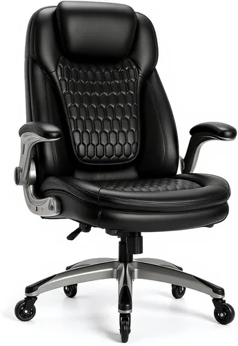 Miniatura 18 de Silla de oficina ejecutiva, silla ergonómica de escritorio para computadora, silla de cuero con respaldo alto con brazos abatibles acolchados, silla