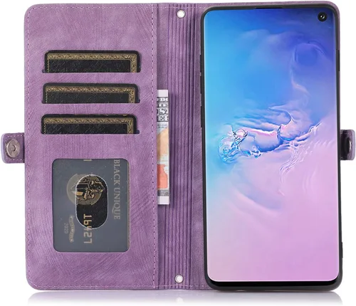 Miniatura 7 de Asuwish Funda de teléfono para Samsung Galaxy S10 con protector de pantalla de vidrio templado y correa cruzada para la muñeca de cuero con cierre