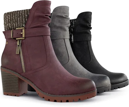 Miniatura 7 de Hawkwell Botines de tacón grueso con cremallera para mujer, Negro, 0