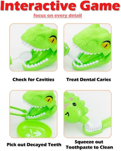 Miniatura 3 de Juego de simulación de dinosaurio de plástico, juego de dentista, kit médico de animación de animales, juguete de simulación para niños, juego