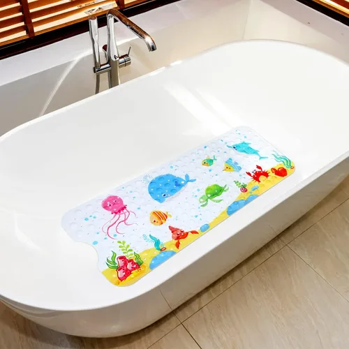 Miniatura 6 de Secopad Tapete de baño antideslizante para bañera, lavable a máquina, antideslizante, con dibujos animados, con agujeros de drenaje y ventosas