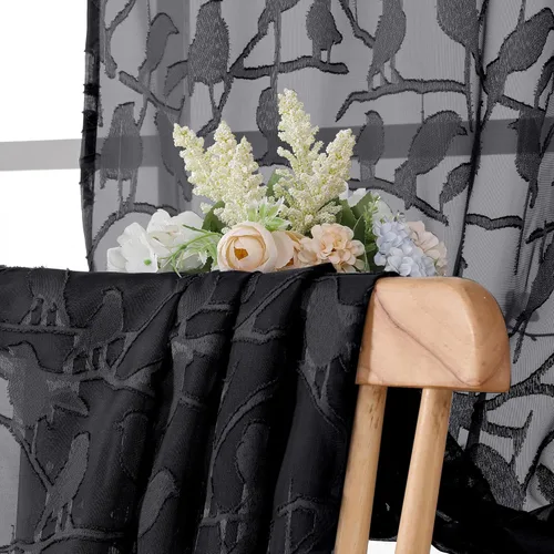 Miniatura 3 de OVZME - Cortinas traslúcidas de gasa ligeras y vaporosas, texturizadas, bolsillo barra doble, pájaros recortados, dormitorio, sala de estar, 38 Negro