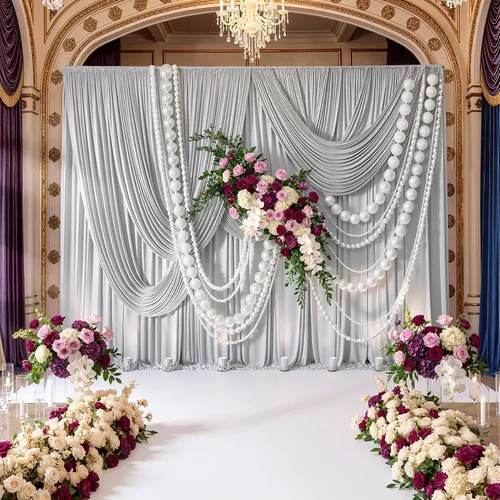 Miniatura 3 de Cortina de telón de fondo plateado sin arrugas de 10 pies x 8 pies para fiestas, cortinas de telón de fondo de poliéster grueso para bodas, fiestas