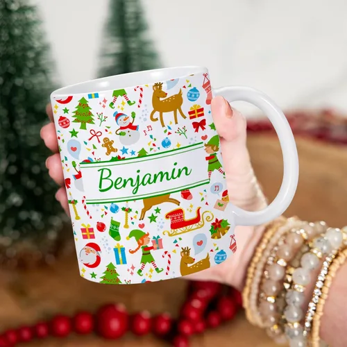 Miniatura 5 de Taza de cerámica de Navidad personalizada para niños, niñas, adultos con nombre personalizado, tazas de café de chocolate caliente, taza de té de 11