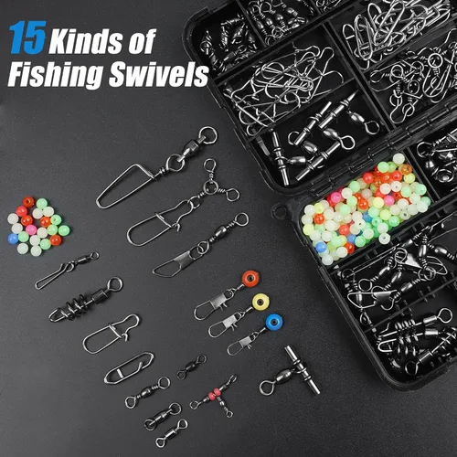 Miniatura 4 de SILANON Fishing Swivels Tackle Kit, 174pcs Include Barrel Swivels,Sinker Slides,3 Way Swivels,Duo Lock Snaps,Barrel Snap Swivels Fishing Tackle Box