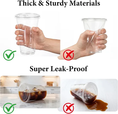 Miniatura 7 de Paquete de 25 vasos de plástico transparente de 16 onzas con tapas para sorber, sin BPA, aptos para alimentos, desechables, tazas de café helado