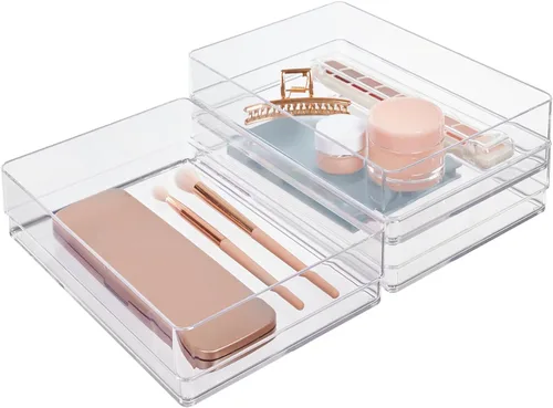 Miniatura 12 de STORi SimpleSort - Juego de 2 organizadores de cajones transparentes apilables Bandejas rectangulares de 15 x 6 x 2 pulgadas Contenedores anchos
