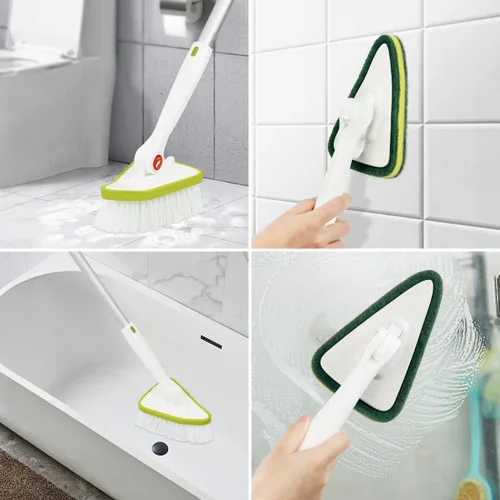 Miniatura 7 de CQT Cepillo de limpieza de baño 2 en 1 con mango largo extensible de 48 pulgadas, cepillo desmontable con 2 cabezales de limpieza y 2 cabezales