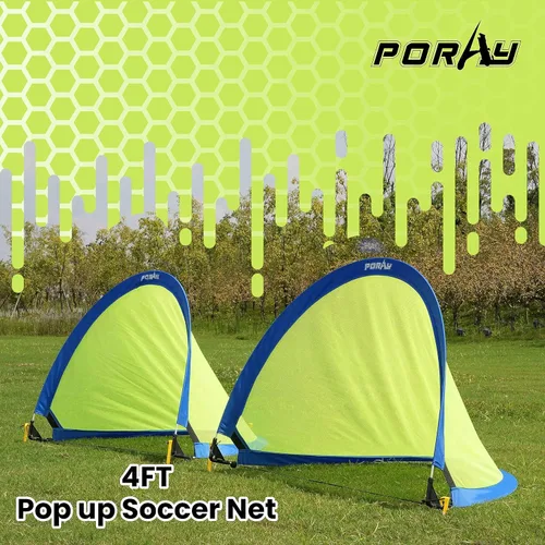 Miniatura 2 de Poray Soccer Goal for Kid Easy-up Set of Two Portable Soccer Net 210D Oxford with 8 Field Marker Cones Extra Stakes Fun for Backyard and Soccer Azul