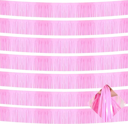 Miniatura 10 de Paquete de 10 unidades de guirnalda de flecos de papel de aluminio de 10 pies con lentejuelas metálicas, bandera para colgar en la pared, telón