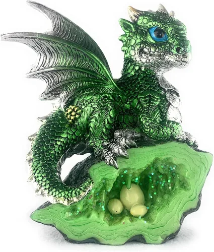 Ain't It Nice Estatua de Dragón Medieval Dragón Bebé con Nido de Huevo de Cristal Figura Decorativa Geoda Cueva de Cristal Brillante Figura de C