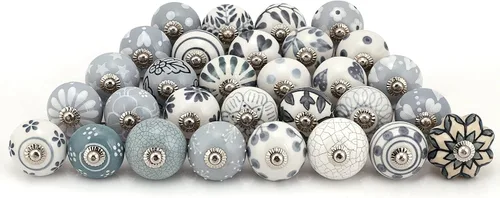 Miniatura 8 de FOLK CRAFT Pomos decorativos para cajones – Paquete de 12 piezas – Manija de puerta de armario de armario con flores hechas a mano para decoración