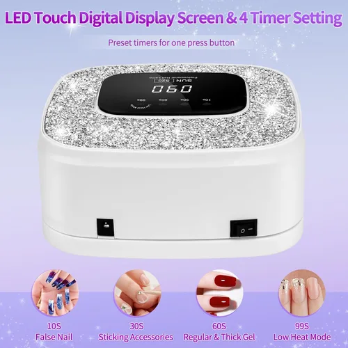 Miniatura 4 de Lámpara de uñas LED UV, secadores y guantes de 268 W, luz UV de diamante para esmalte de uñas de gel, lámpara de gel de poliéster de secado rápido