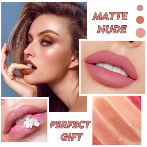 Miniatura 6 de IONSGAKO Lápiz labial mate nude aterciopelado, brillo de labios, no se decolora, no se pega a la copa, lápiz labial color nude, tinte de labios