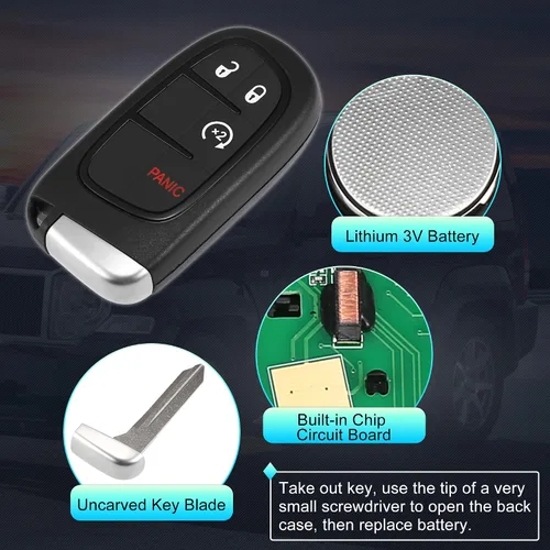 Miniatura 4 de X AUTOHAUX 433MHz GQ4-54T - Llavero remoto de repuesto para Jeep Cherokee 2014-2022, 4 botones con llave de puerta, chip 4A GQ454T