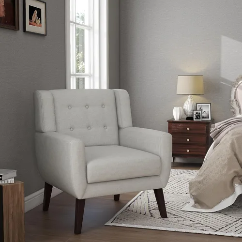 Miniatura 8 de Silla decorativa de piel sintética, moderna silla tapizada para sala de estar, cómodos asientos individuales con botones, asiento de lectura Negro