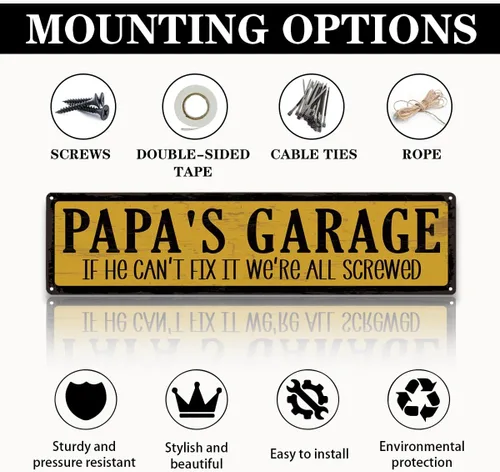 Miniatura 3 de Metal Fathers Day Gift, Retro Metal Tin Sign, Man Cave Decor, Papa's Garage, If He Can't Fix It We're Screwed, Garage Workshop Decor, Gift for Papa