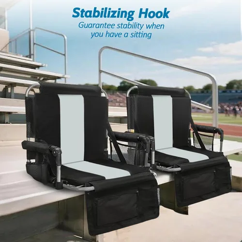 Miniatura 5 de Asientos portátiles para estadio con respaldo y reposabrazos, sillas plegables con respaldo y cojín grueso, silla deportiva acolchada ancha con Gris