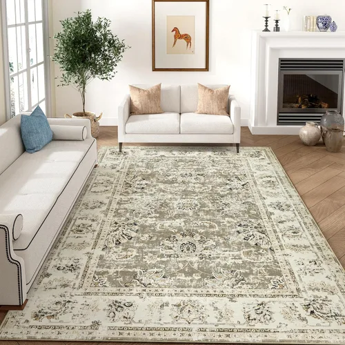 Miniatura 20 de Jinchan Fiora - Alfombra redonda de 8 pies, alfombras vintage con diseño floral envejecido, lavable a máquina, antideslizante, de pelo bajo, Azul