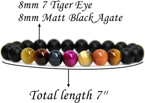 Miniatura 78 de Amandastone Pulsera elástica de cuentas redondas de 0.315 in con piedras preciosas naturales de 7 pulgadas