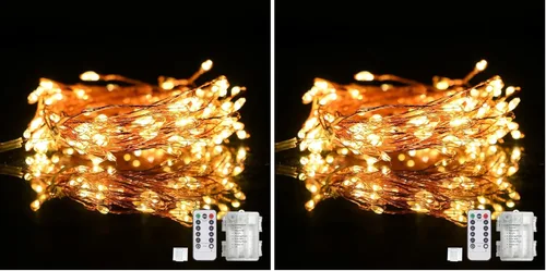 Miniatura 10 de Dailyart - Cadena de luces LED de 6 pies con 120 microestrellas, funciona con pilas, impermeable, alambre de cobre verde oscuro, para guirnalda