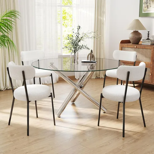 Miniatura 10 de Juego de mesa de comedor redonda de cristal negro para 2, juego de mesa de cocina pequeña y moderna de 36 pulgadas con 2 sillas de comedor tapizadas