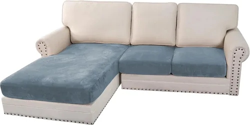 Miniatura 13 de H.VERSAILTEX - Funda de terciopelo elástica y afelpada para protección de cojines de sofá biplaza, silla o sofá, 2 piezas, tamaño grande, color gris