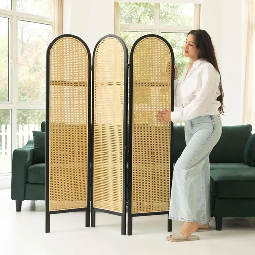 Divisores de habitación, pantalla de privacidad plegable, partición de ratán con doble bisagra de 5.6 pies, divisor de pared independiente para el