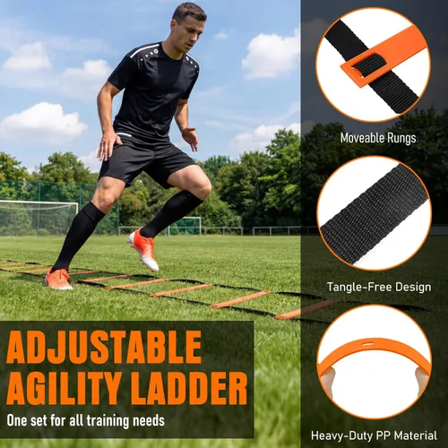 Miniatura 6 de Agility Ladder, Soccer Football Training Equipment Set - 20ft Speed Ladder, 4 Hurdles,Parachute, 12 Cones & Jump Rope Agility & Speed Training for
