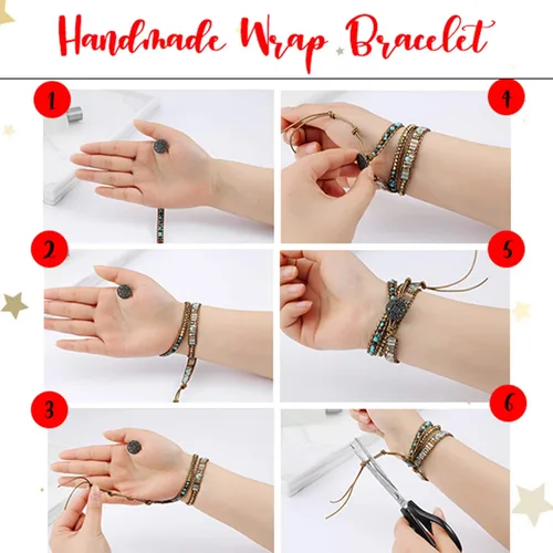 Miniatura 5 de Pulsera de cuero hecha a mano con cuentas de cristal natural, estilo bohemio, Adjustable, piedra natural