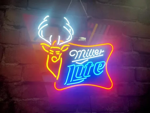 Miniatura 2 de Queen Sense 20"x16" Millers Lite Deer High Life Neon Sign Light Man Cave Bar Pub Beer Gift Neon Lamp A120MLD
