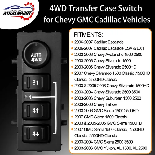 Miniatura 3 de Interruptor de tracción de rueda 4x4 4WD para 2003-2007 Chevy Silverado Suburban Avalanche Tahoe, GMC Sierra Yukon, Cadillac Escalade Reemplaza