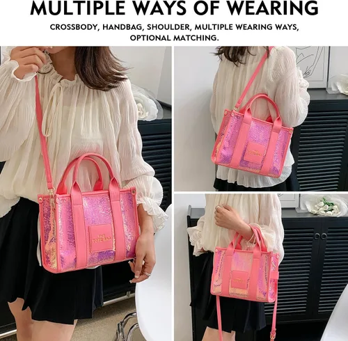 Miniatura 2 de JQAliMOVV The Tote Bag para mujer, bolso de mano de cuero brillante, bolso cruzado de moda con asa superior para viajes de trabajo