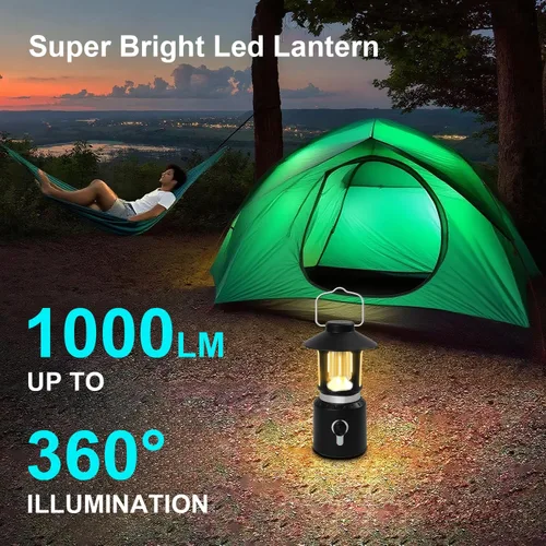 Miniatura 4 de Linterna LED telescópica para campamento, 8000 mAh, funciona con pilas, luces de campamento vintage, 3 modos de luz, luces de tienda de campaña