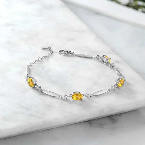 Miniatura 10 de Gem Stone King 925 Sterling Silver Gemstone Birthstone and White Created Sapphire Tennis Bracelet For Women Oval 7X5MM and 2MM 6 Inch + 1 Inch