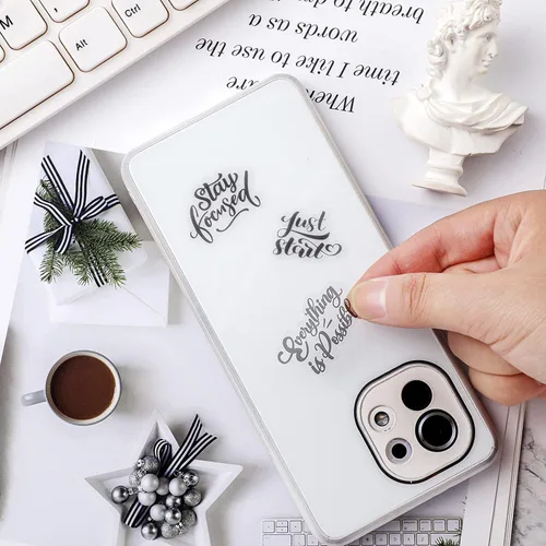 Miniatura 5 de Yoksas 100 Piezas Calcomanías Negras con Frases Inspiradoras - Calcomanías Impermeables Transparentes con Palabras Motivacionales para Álbumes
