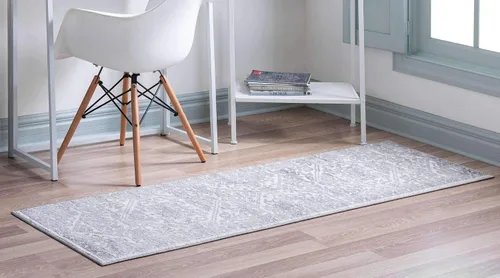 Miniatura 3 de Unique Loom Boston Collection - Alfombra de área con medallón (2 x 8 pies, color blanco y gris)
