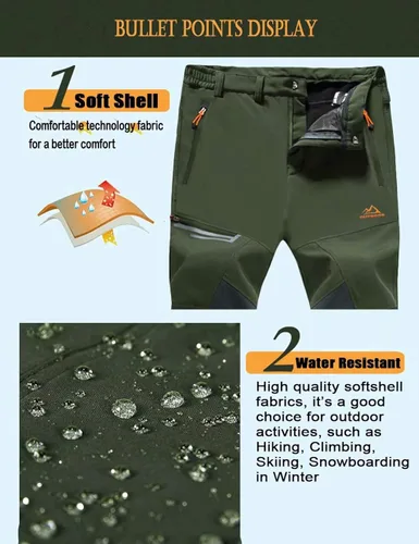 Miniatura 3 de MAGCOMSEN Pantalones de invierno para hombre, con forro polar, resistentes al agua, 4 bolsillos con cremallera, pantalones para exteriores