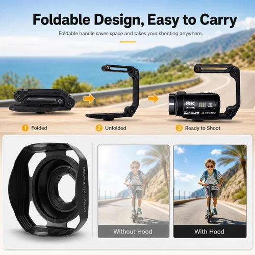 Miniatura 7 de Videocámara, videocámara 8K de 48 MP 15FPS UHD con Wi-Fi, cámara para vlogging con visión nocturna IR para YouTube, pantalla táctil de 3" con zoom