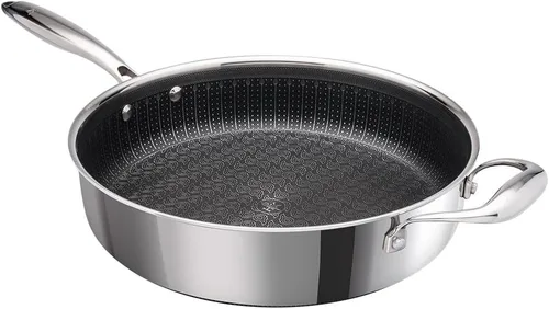 Miniatura 2 de Hell's Kitchen Sartén híbrida Tri-Clad de 4 cuartos de galón con tapa, antiadherente, resistente a los arañazos, mango ergonómico, apto