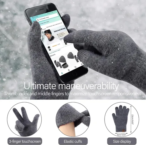 Miniatura 4 de FZ FANTASTIC ZONE Womens Winter Warm Knit Beanie Hats Gloves Touchscreen Long Scarf Set Skull Cap with Fleece Gifts for Women