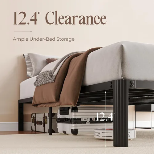 Miniatura 4 de Base de cama metálica de 14 pulgadas tamaño individual, bases de cama de plataforma de color negro resistentes tamaño individual con patas
