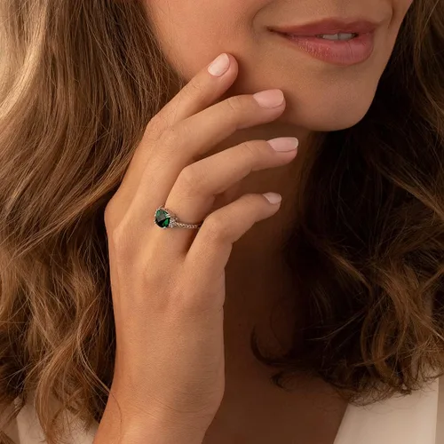 Miniatura 2 de Peora - Anillo de esmeralda en oro blanco de 14 quilates con topacio blanco genuino, corte de cojín, 2 quilates, ajuste cómodo, tamaños 5 a 9