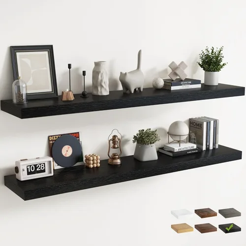 Miniatura 25 de Estantes flotantes para pared con soportes invisibles, estantes de madera de ingeniería montados en la pared con grano de madera para sala de estar