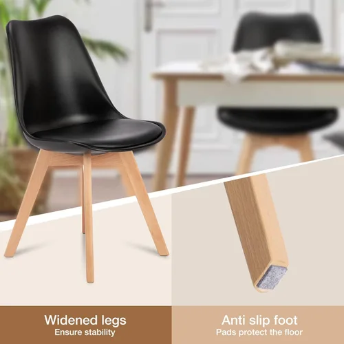 Miniatura 5 de OLIXIS Juego de 4 sillas de comedor de cocina modernas de mediados de siglo con patas de madera y cojín de cuero PU para sala de estar, dormitorio