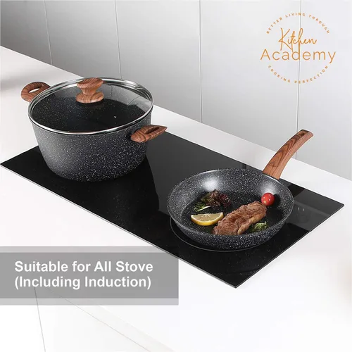 Miniatura 3 de Kitchen Academy Juego de utensilios de cocina de inducción – Juego de 12 sartenes antiadherentes de granito negro