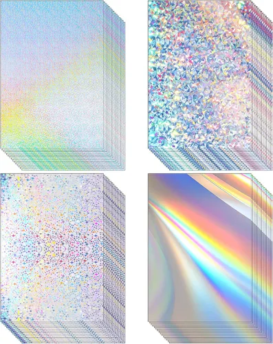 Miniatura 8 de Kosiz 100 hojas de cartulina holográfica metálica, cartulina brillante con purpurina iridiscente, papel de espejo iridiscente de 8.5 x 11 pulgadas