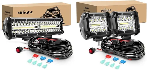Nilight ZH411-A 12 pulgadas, 12 pulgadas, 300 W, triple fila de inundación, combo de 30000 lm, luces LED todoterreno y barra de luz LED, 2 unids 60