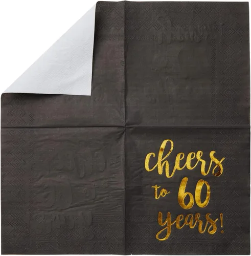 Miniatura 7 de BLUE PANDA Servilletas de cóctel con texto en inglés «Cheers to 60 Years» – Servilletas de fiesta de 60 cumpleaños – Decoración de 60 aniversario